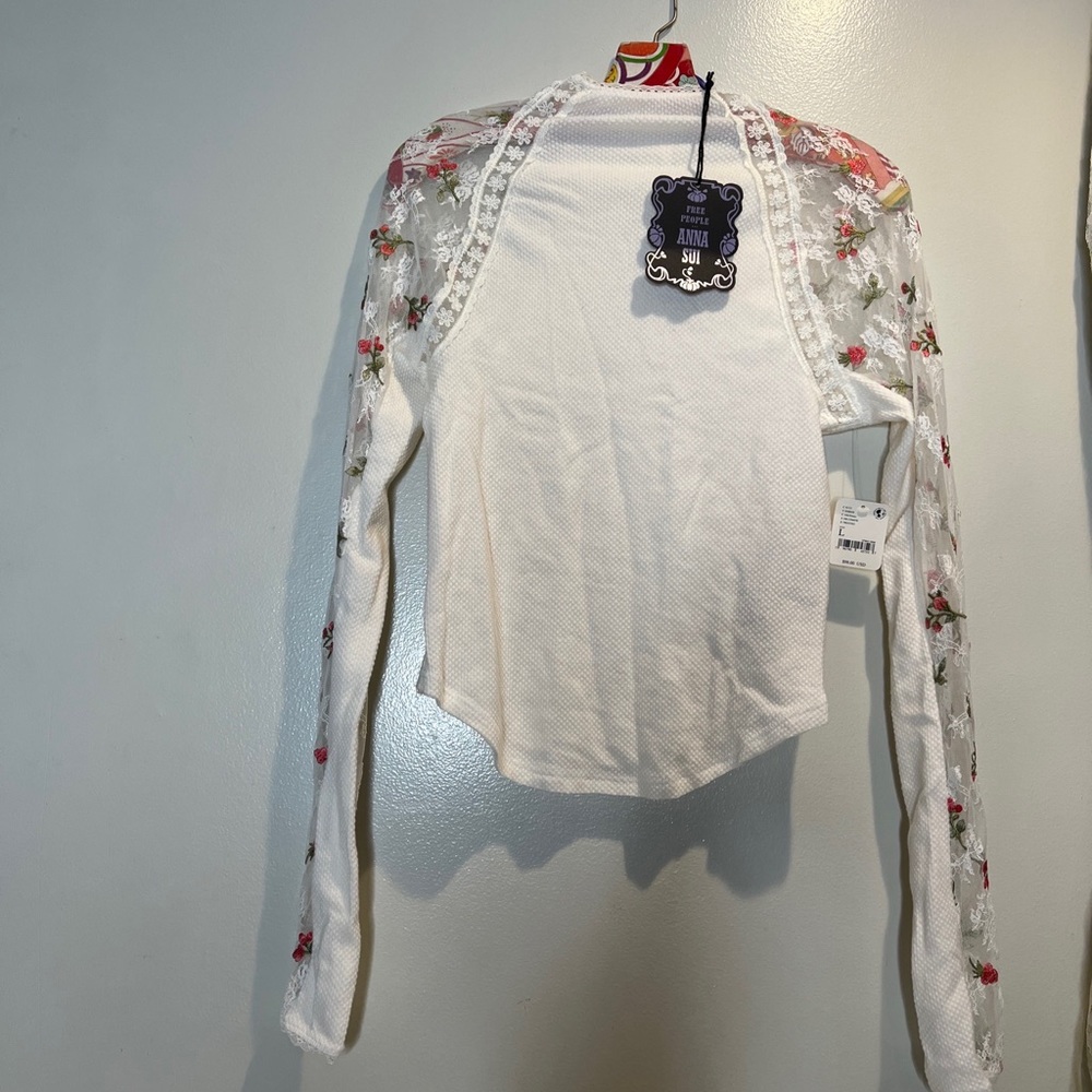 Free People FP x Anna Sui Le Fleur Knit Embroidered Lace Sleeve Thermal - Picture 4 of 8